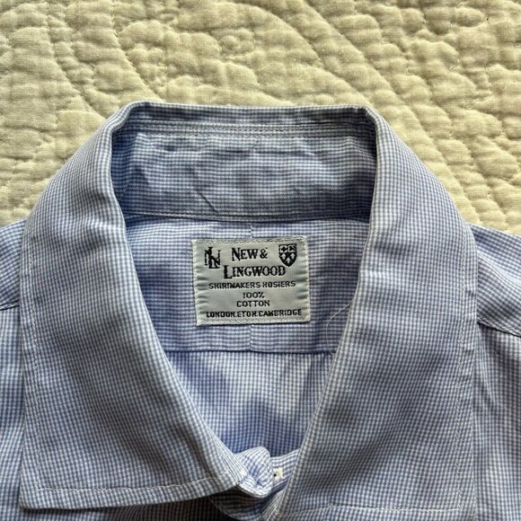 New & Lingwood Men’s Top Blue Check Pattern Button Down Shirt Size Medium - Picture 4 of 6